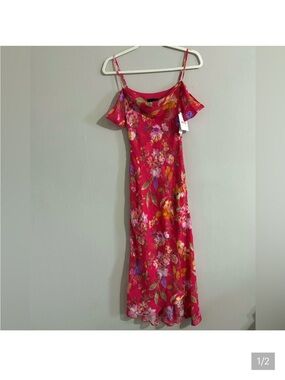 Red Floral Off-Shoulder Slip Dress